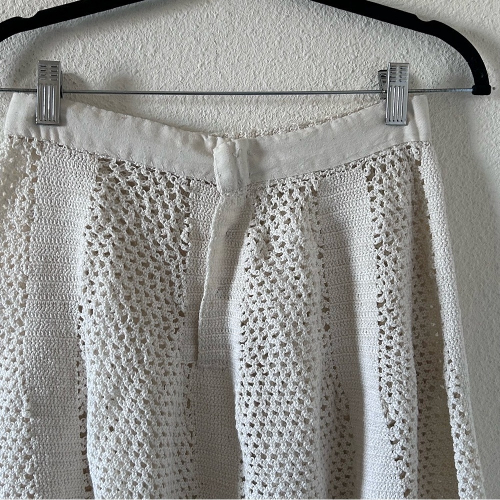 Women’s Knit Midi Skirt Small Cream Crochet Flare Boho Festival Handmade Western - Picture 6 of 13